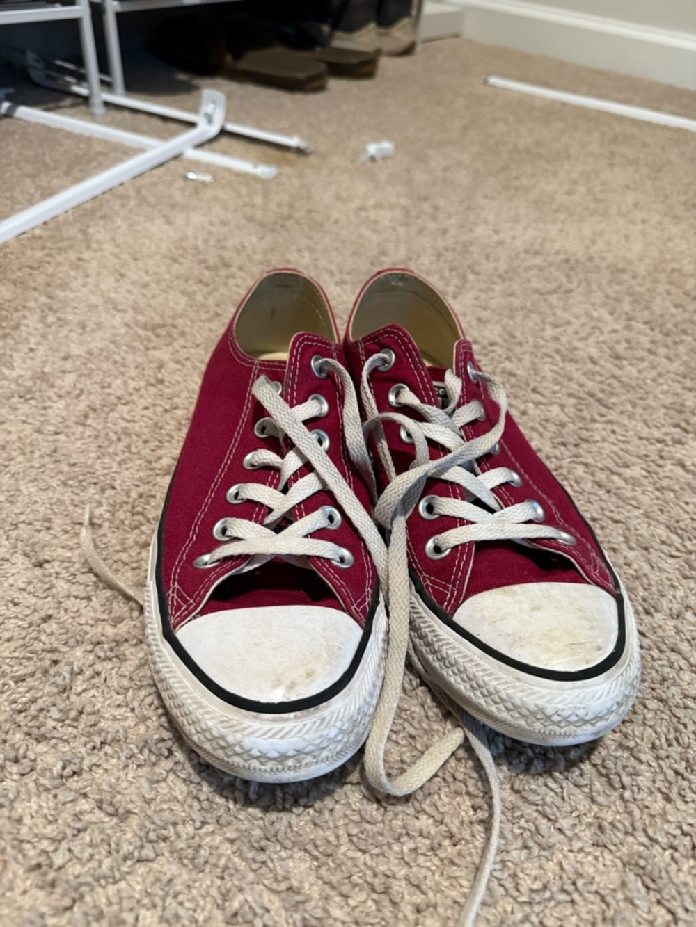 Converse Low Top Sneakers in Burgundy Red with White Accents
